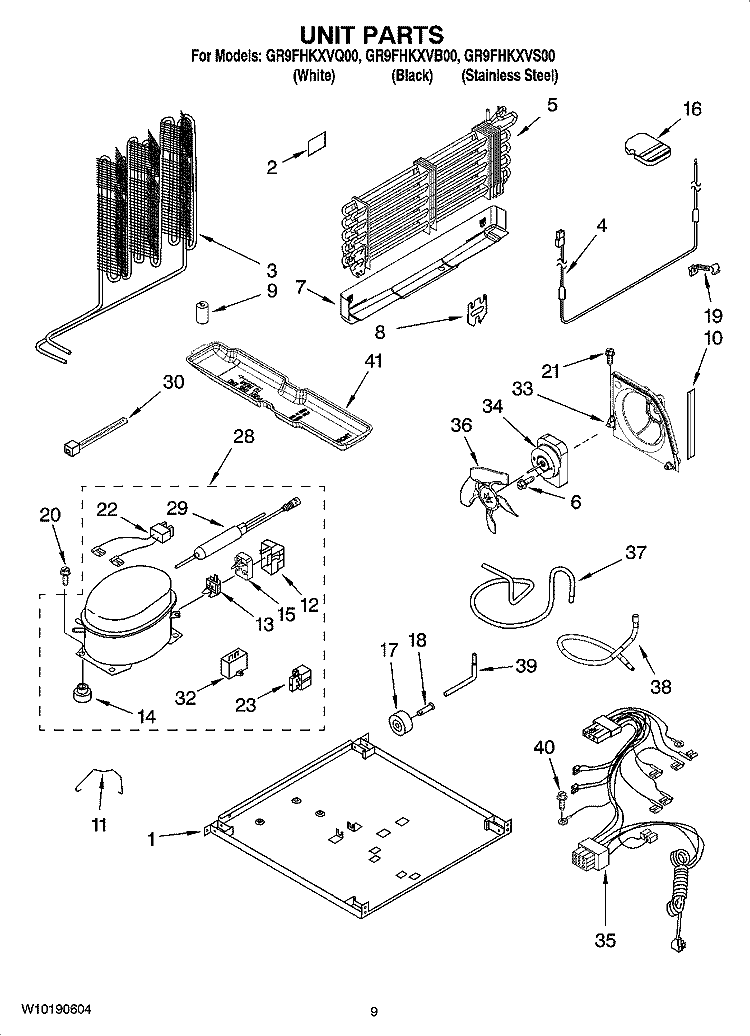 UNIT PARTS Diagram and Parts List for GR9FHKXVB00  Whirlpool Refrigerator