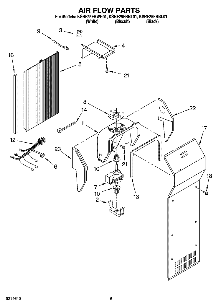 AIR FLOW PARTS Diagram and Parts List for KSRF25FRBL01  KitchenAid Refrigerator