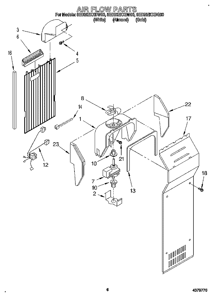 AIR FLOW Diagram and Parts List for 8ED20ZKXDN00  Whirlpool Refrigerator