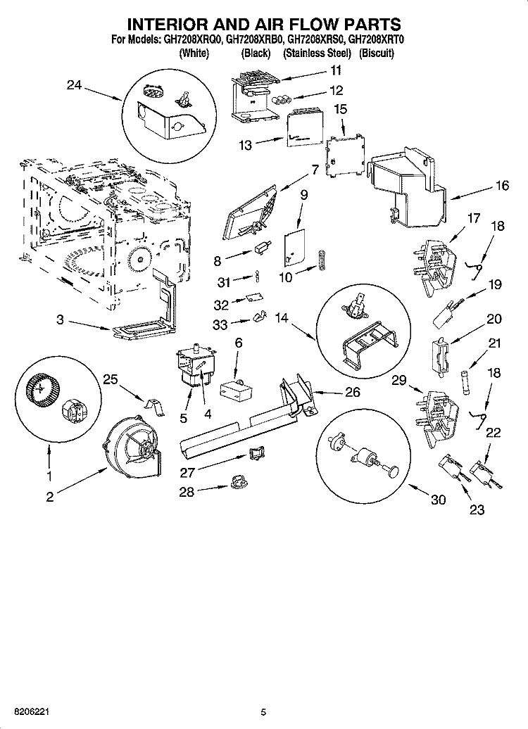 INTERIOR AND AIR FLOW PARTS Diagram and Parts List for GH7208XRS0  Whirlpool Microwave