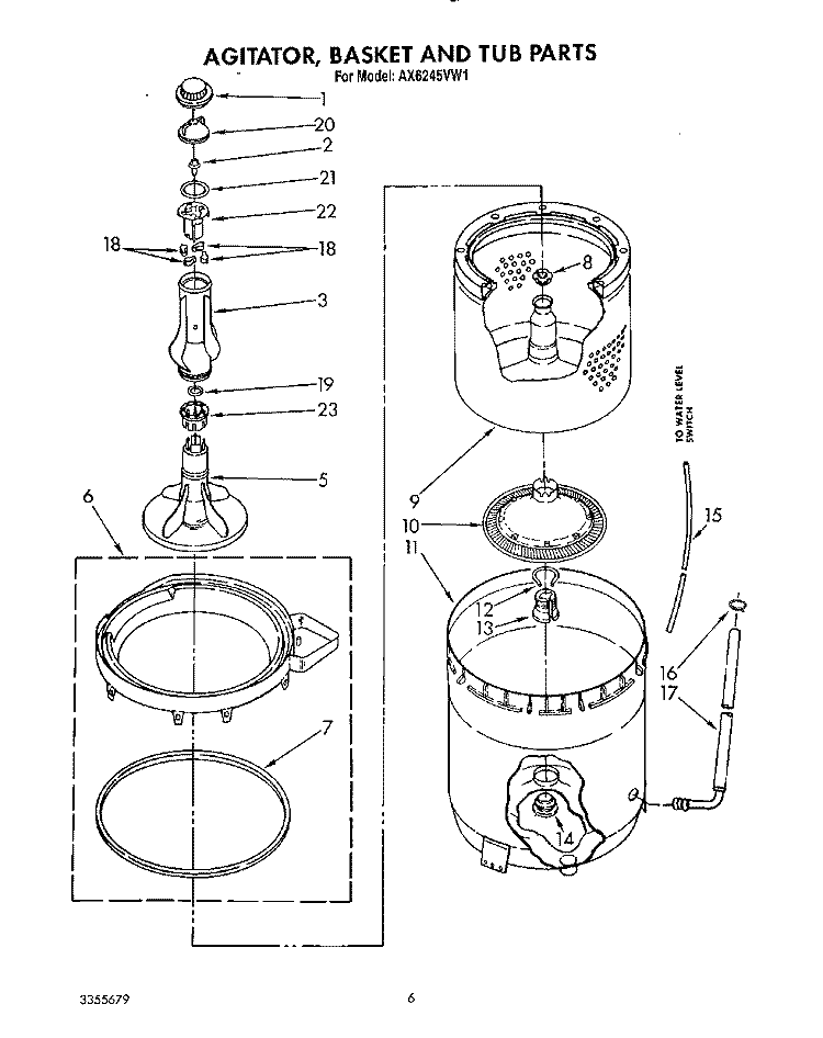 AGITATOR, BASKET AND TUB Diagram and Parts List for AX6245VL1  Whirlpool Washer