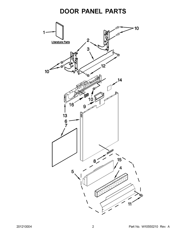 DOOR PANEL PARTS Diagram and Parts List for KUDS30IBBT1  KitchenAid Dishwasher