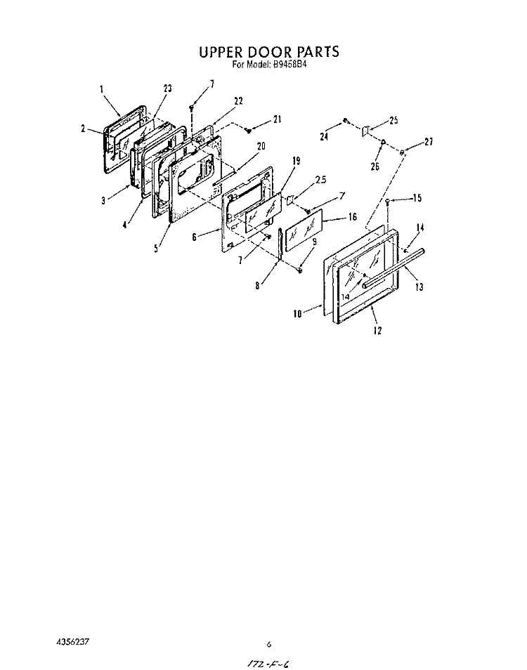 UPPER DOOR Diagram and Parts List for B9458B4  Roper Wall Oven