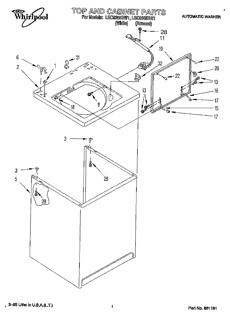 TOP AND CABINET, LIT/OPTIONAL Diagram and Parts List for LSC9355BN1  Whirlpool Washer