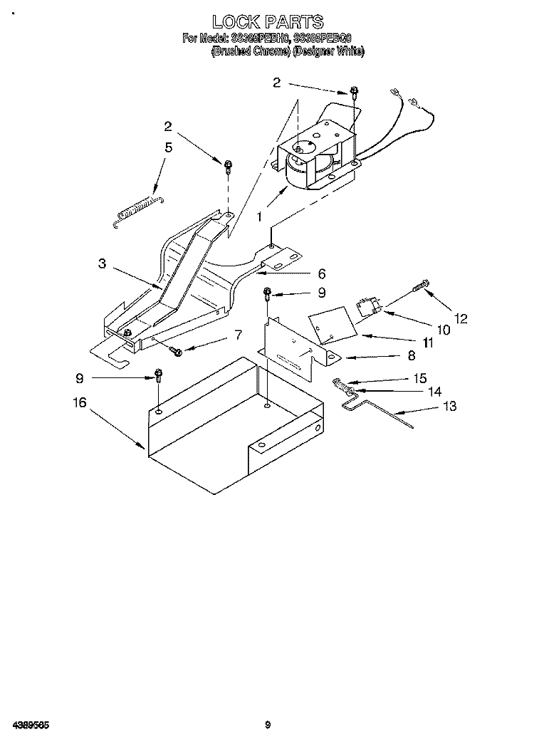 LOCK, LITERATURE Diagram and Parts List for SS385PEBQ0  Whirlpool Range