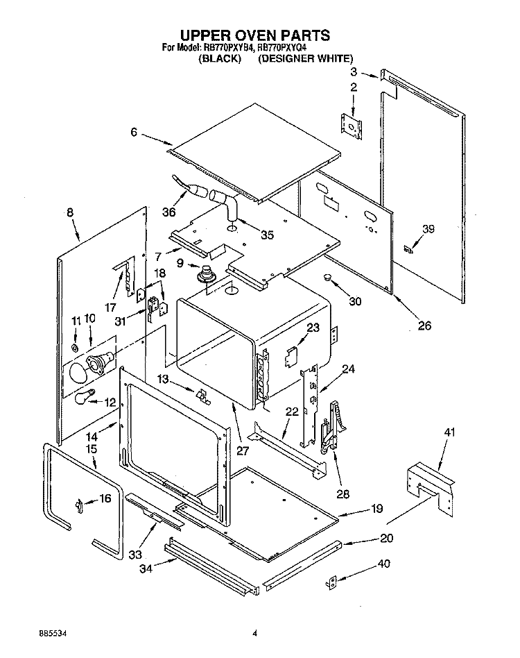 UPPER OVEN Diagram and Parts List for RB770PXYQ4  Whirlpool Wall Oven