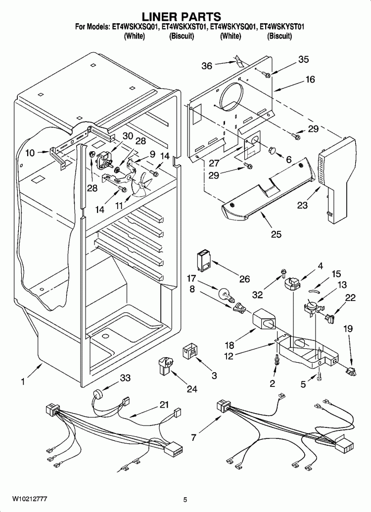 LINER PARTS Diagram and Parts List for ET4WSKXST01  Whirlpool Refrigerator