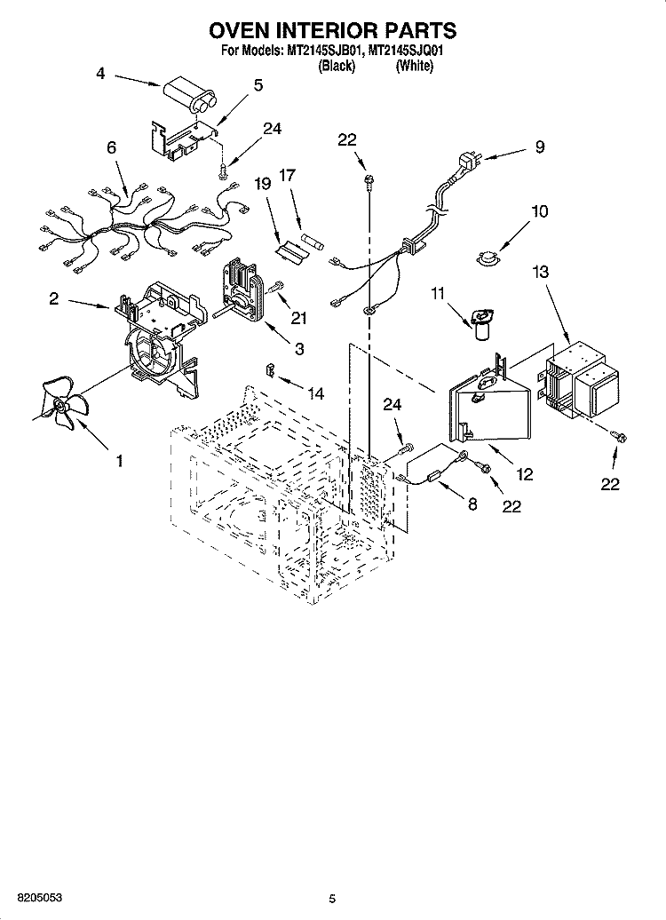 OVEN INTERIOR PARTS Diagram and Parts List for MT2145SJQ01  Whirlpool Microwave