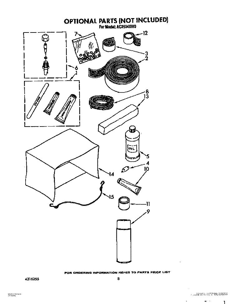 OPTIONAL Diagram and Parts List for AC2904XW0  Whirlpool Air Conditioner