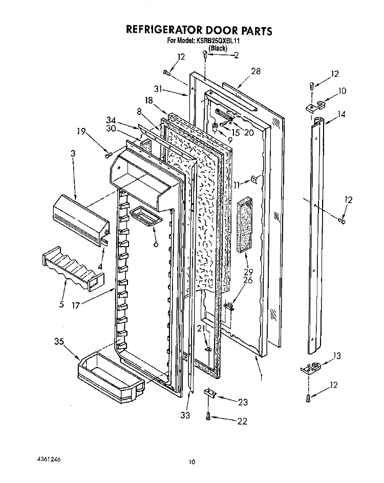REFRIGERATOR DOOR Diagram and Parts List for KSRB25QXBL11  KitchenAid Refrigerator