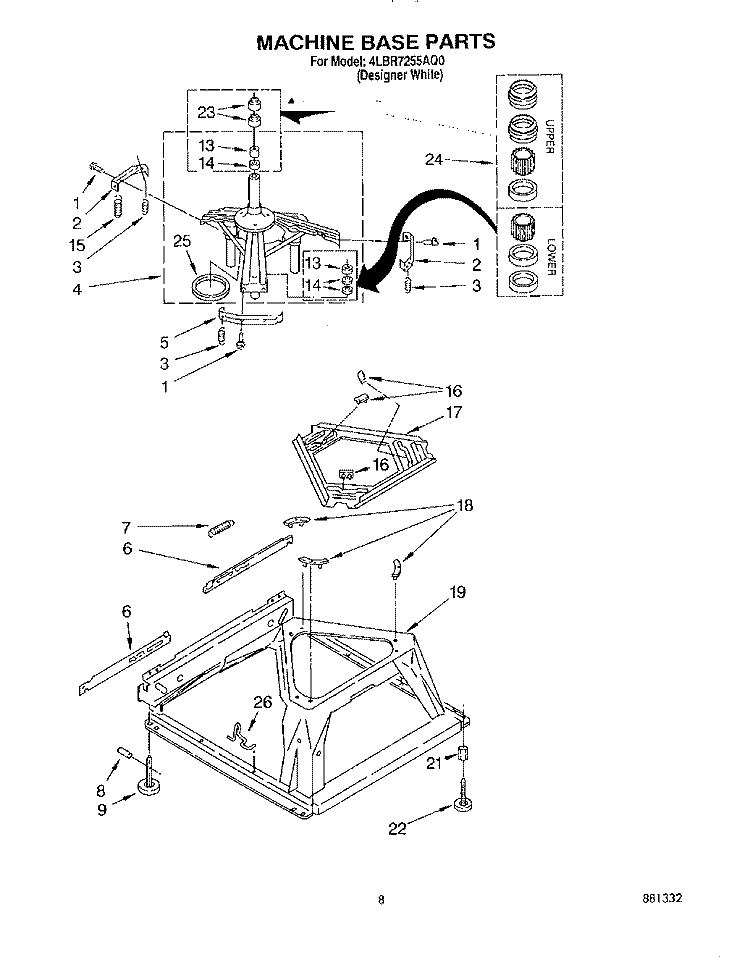 MACHINE BASE Diagram and Parts List for 4LBR7255AQ0  Whirlpool Washer