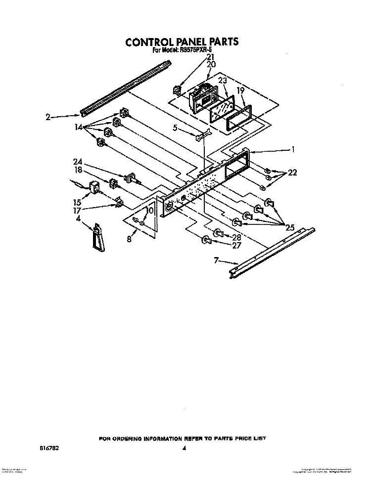 CONTROL PANEL Diagram and Parts List for RS575PXR5  Whirlpool Range