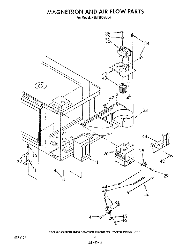 MAGNETRON AND AIR FLOW Diagram and Parts List for KEMI300VBL4  KitchenAid Microwave Oven Combo
