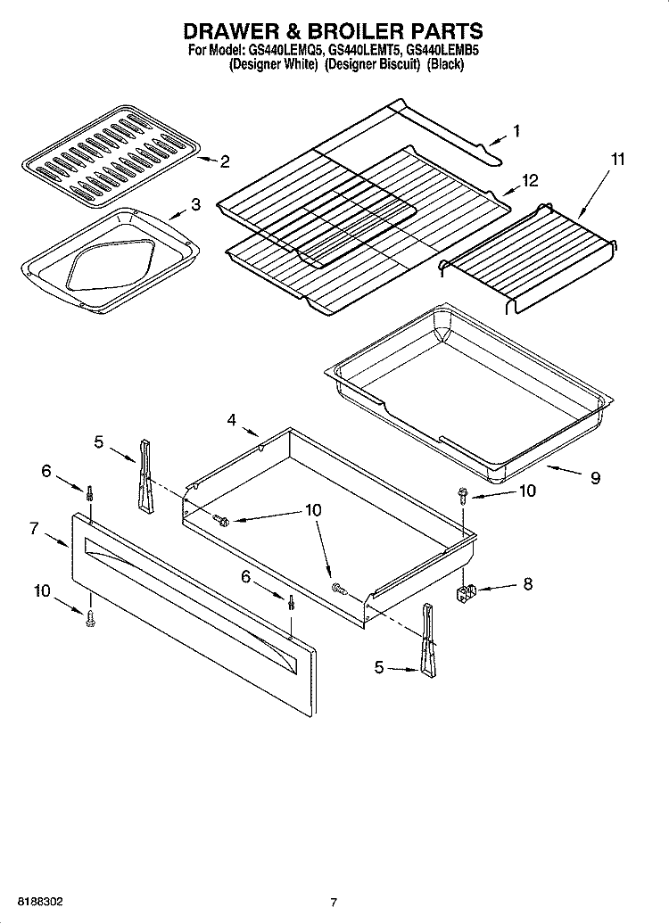 DRAWER & BROILER PARTS Diagram and Parts List for GS440LEMB5  Whirlpool Range