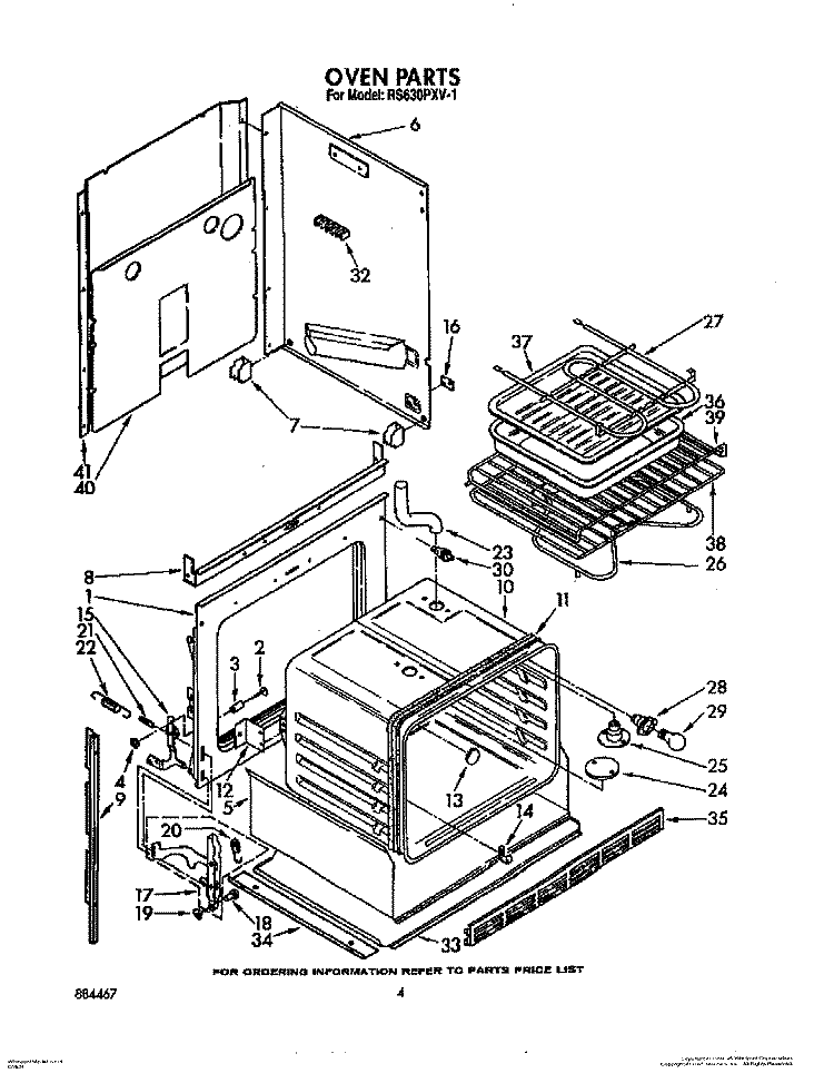 OVEN Diagram and Parts List for RS630PXV1  Whirlpool Range