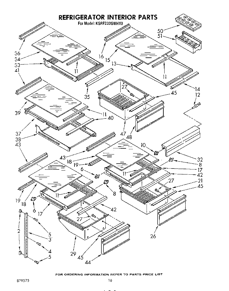 REFRIGERATOR INTERIOR Diagram and Parts List for KSRF22DSWHY0  KitchenAid Refrigerator