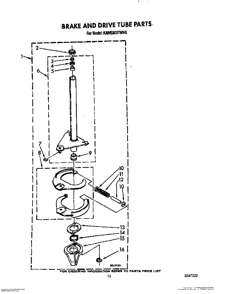 BRAKE AND DRIVE TUBE Diagram and Parts List for KAWE800TWH0  KitchenAid Washer