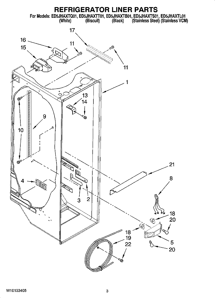 REFRIGERATOR LINER PARTS Diagram and Parts List for ED5JHAXTS01  Whirlpool Refrigerator