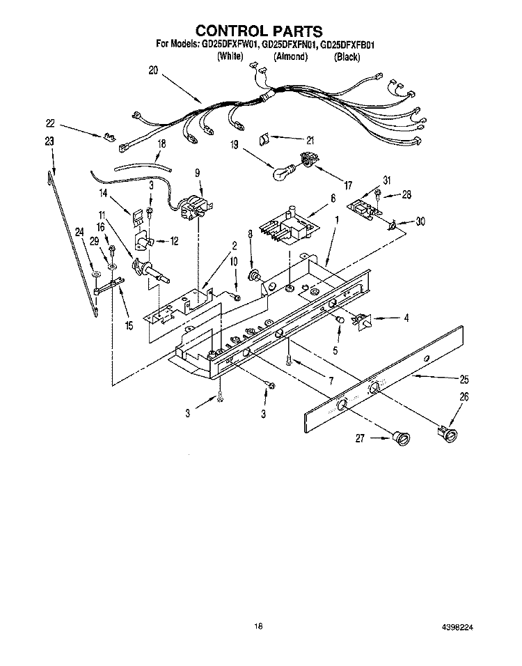 CONTROL Diagram and Parts List for GD25DFXFB01  Whirlpool Refrigerator