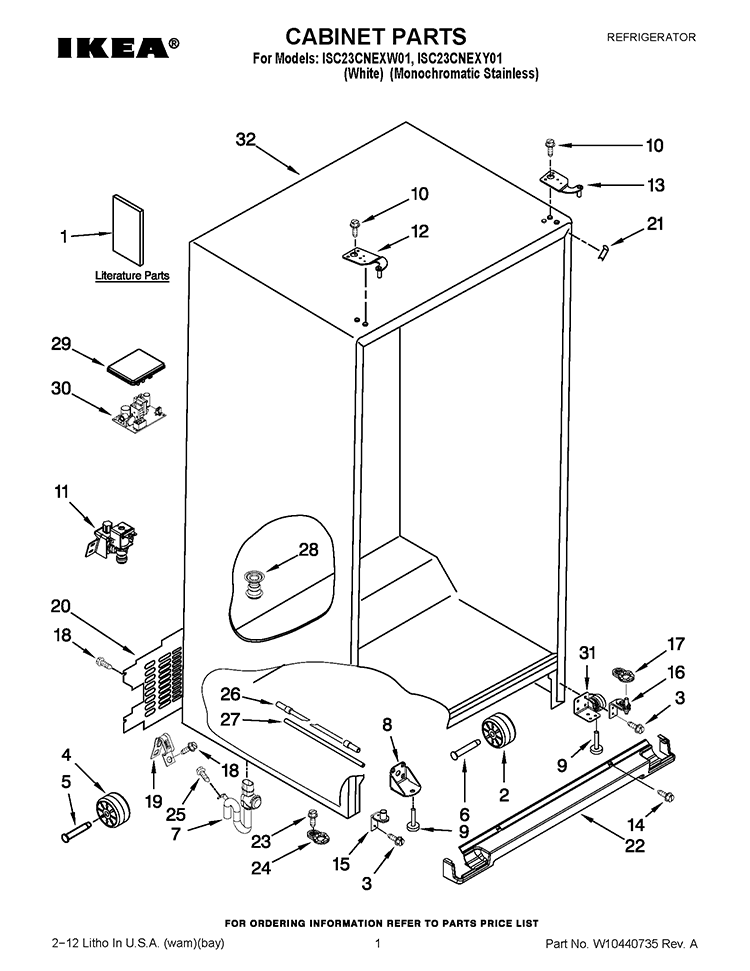CABINET PARTS Diagram and Parts List for ISC23CNEXW01  Whirlpool Refrigerator