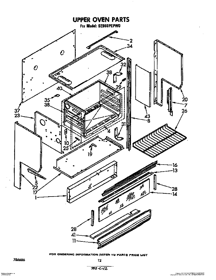 UPPER OVEN Diagram and Parts List for SE960PEPW0  Whirlpool Range