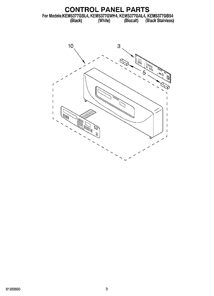 CONTROL PANEL Diagram and Parts List for KEMS377GBL4  KitchenAid Microwave Oven Combo