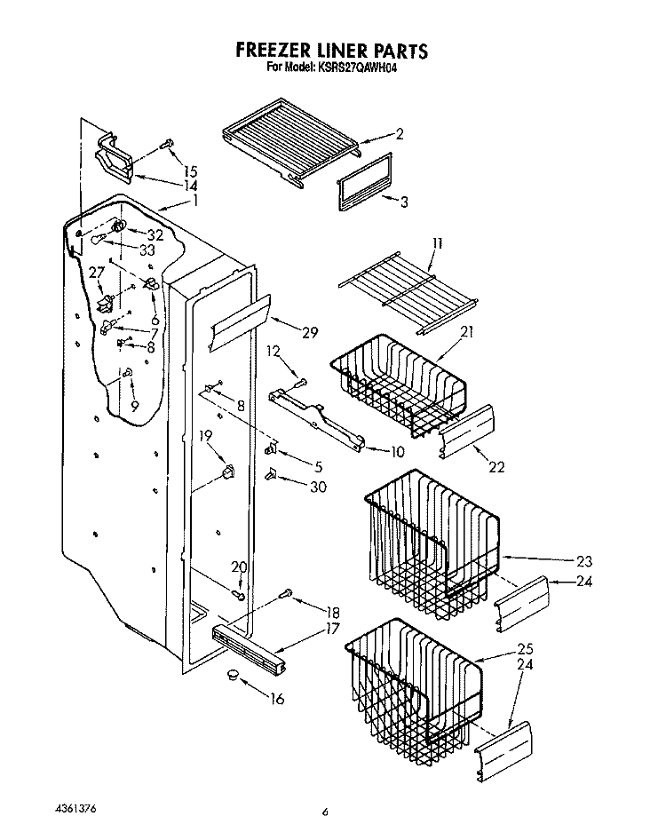 FREEZER LINER Diagram and Parts List for KSRS27QAWH04  KitchenAid Refrigerator