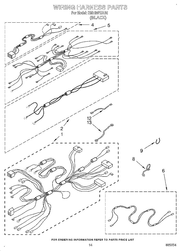 WIRING HARNESS Diagram and Parts List for RM765PXAB0  Whirlpool Wall Oven