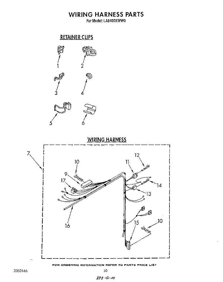 WIRING HARNESS Diagram and Parts List for LA8400XWF0  Whirlpool Washer