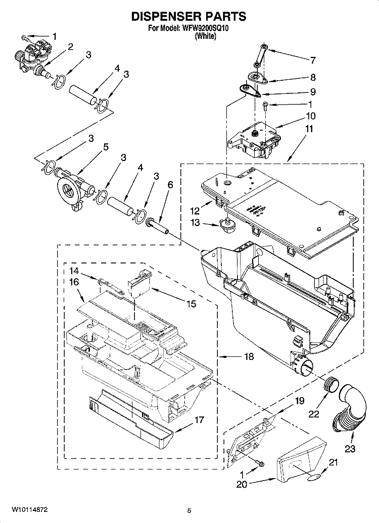 DISPENSER PARTS Diagram and Parts List for WFW9200SQ10  Whirlpool Washer