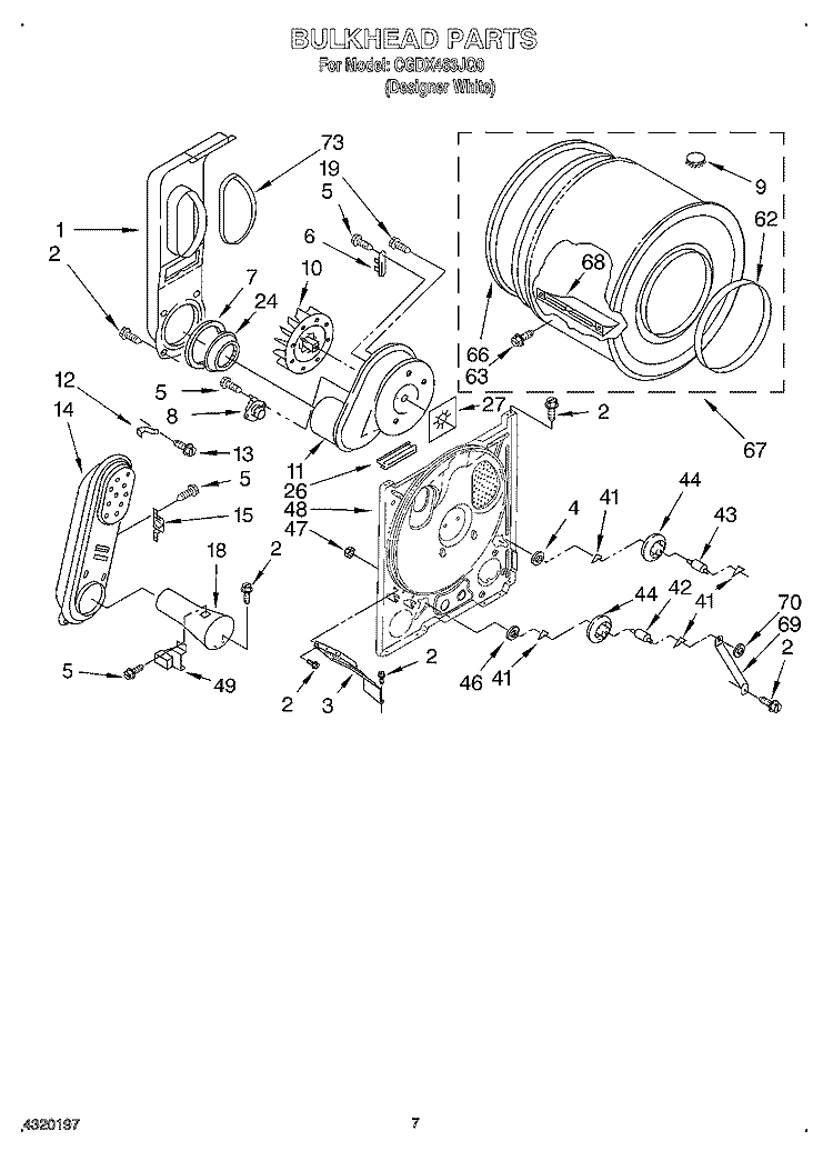 BULKHEAD Diagram and Parts List for CGDX463JQ0  Crosley Dryer