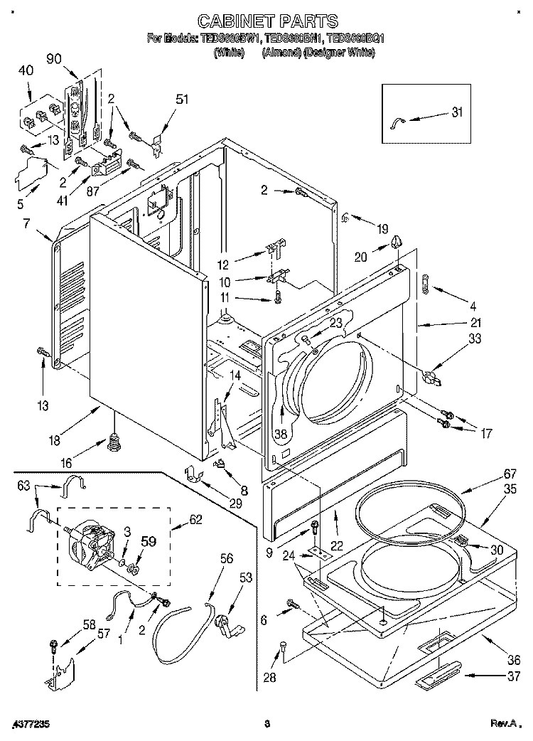 SECTION Diagram and Parts List for TEDS680BQ1  Estate Dryer