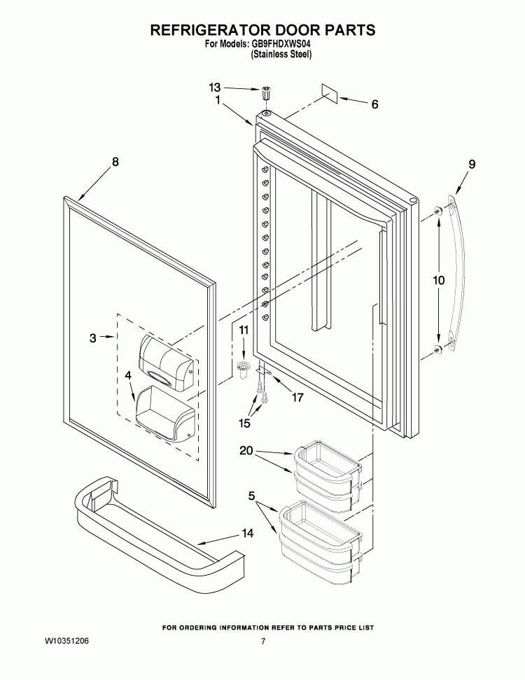 REFRIGERATOR DOOR PARTS Diagram and Parts List for GB9FHDXWS04  Whirlpool Refrigerator
