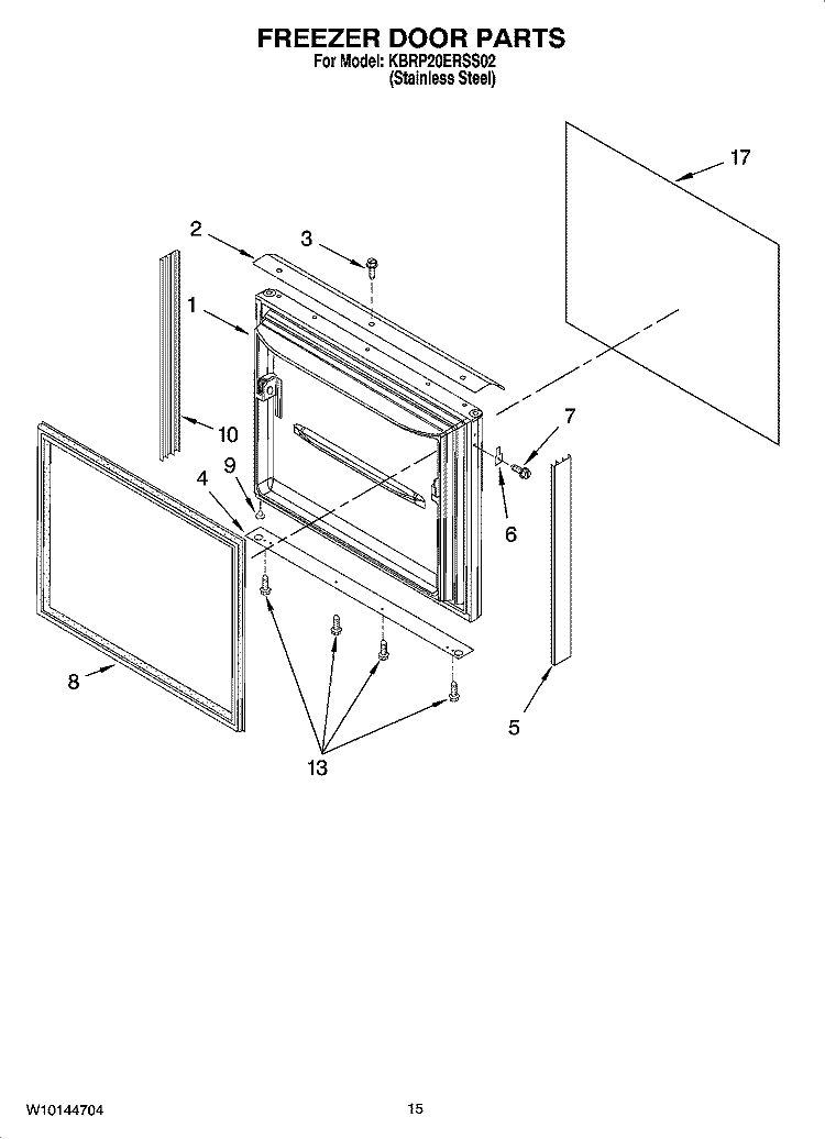 FREEZER DOOR PARTS, OPTIONAL PARTS (NOT INCLUDED) Diagram and Parts List for KBRP20ERSS02  KitchenAid Refrigerator