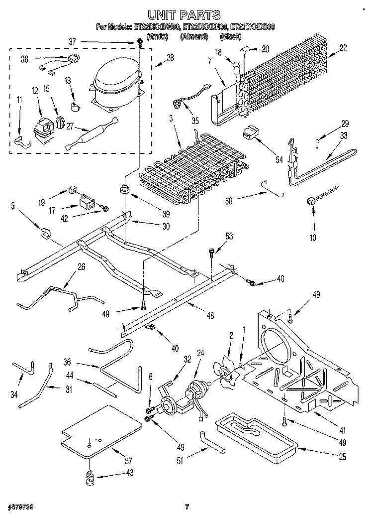 UNIT Diagram and Parts List for ET22DKXDB00  Whirlpool Refrigerator