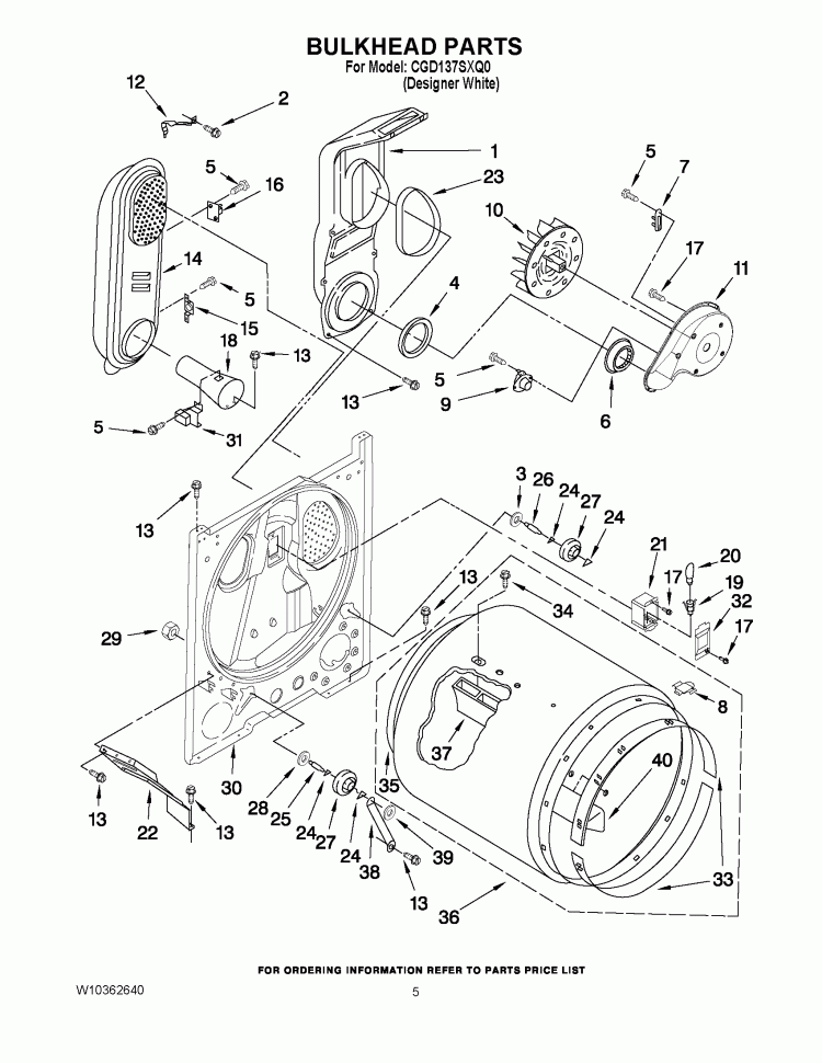 BULKHEAD PARTS Diagram and Parts List for CGD137SXQ0  Whirlpool Dryer