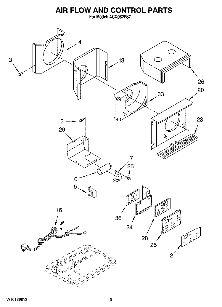 AIR FLOW AND CONTROL PARTS Diagram and Parts List for ACQ062PS7  Whirlpool Air Conditioner