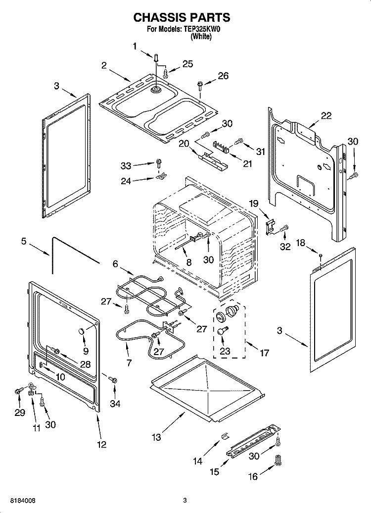 CHASSIS PARTS Diagram and Parts List for TEP325KW0  Estate Range