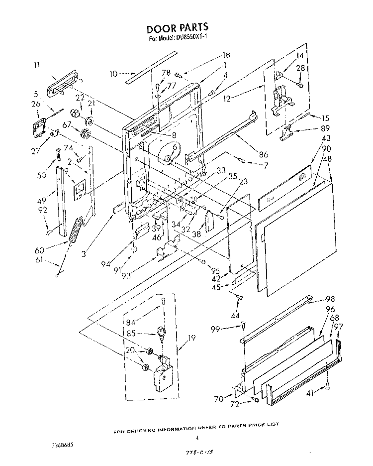 DOOR Diagram and Parts List for DU8550XT1  Whirlpool Dishwasher