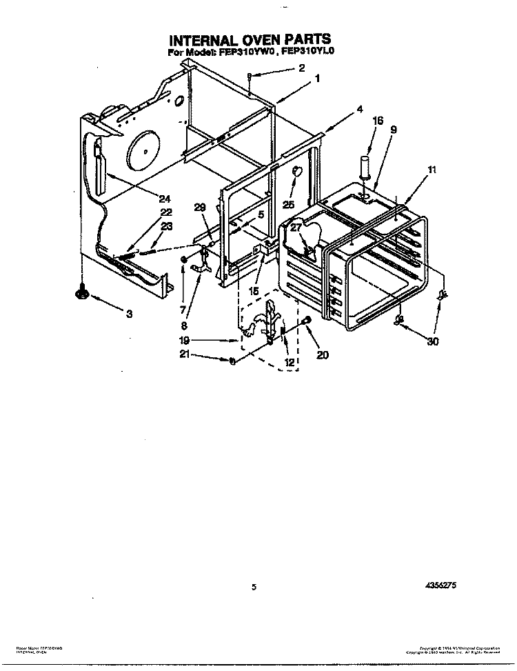 INTERNAL OVEN Diagram and Parts List for FEP310YW0  Roper Range