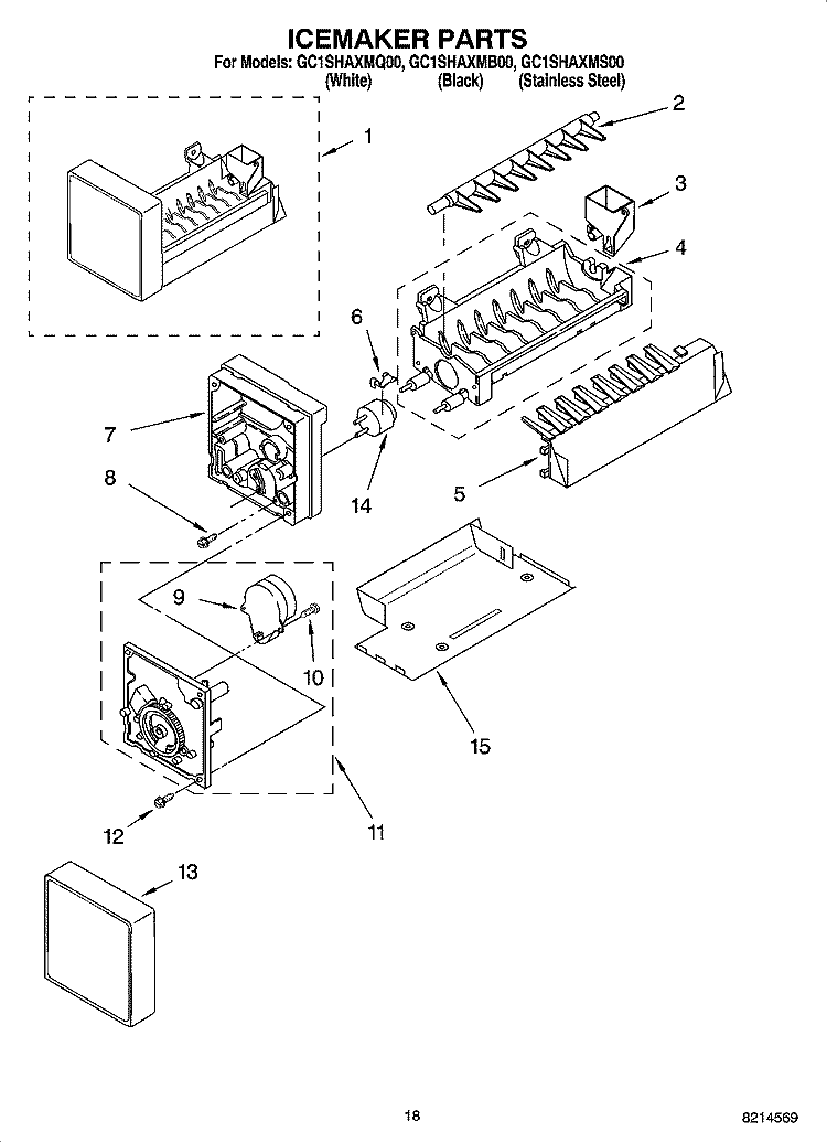 ICEMAKER PARTS, OPTIONAL PARTS (NOT INCLUDED) Diagram and Parts List for GC1SHAXMB00  Whirlpool Refrigerator