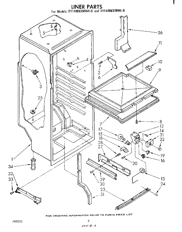 LINER , LIT/OPTIONAL Diagram and Parts List for ET14MNXMWR0  Whirlpool Refrigerator