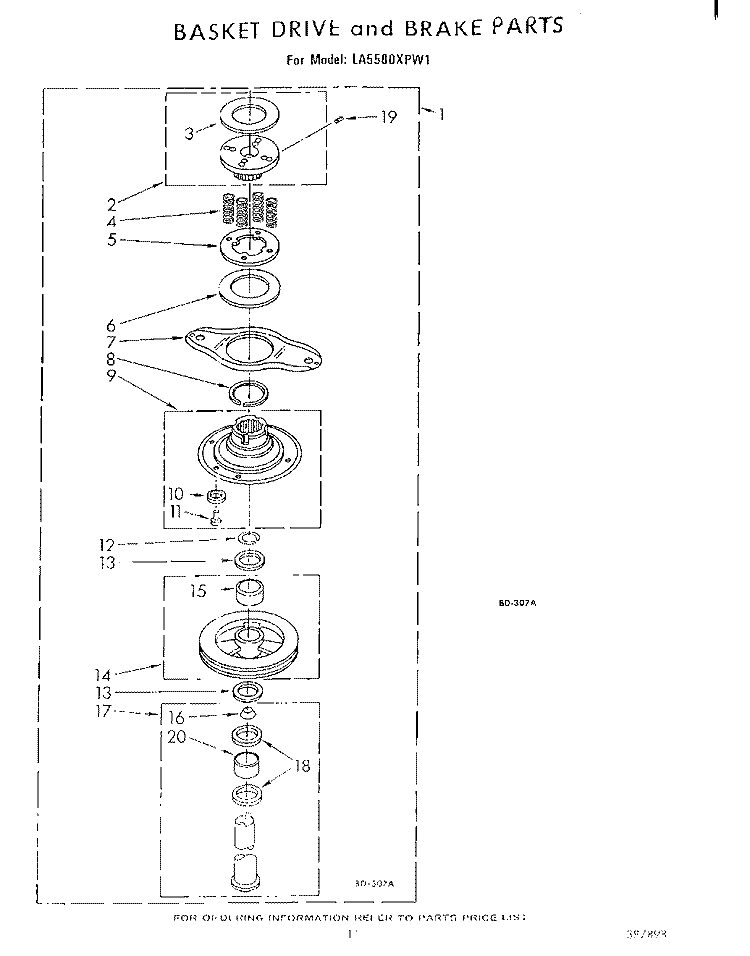 BASKET DRIVE AND BRAKE Diagram and Parts List for LA5580XPW1  Whirlpool Washer