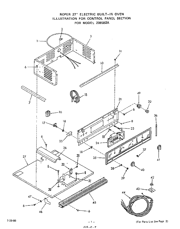 CONTROL PANEL Diagram and Parts List for 2095B2A  Roper Range