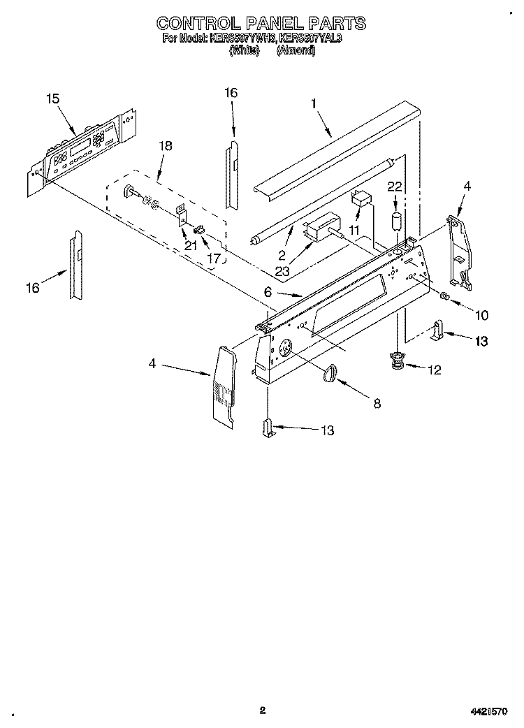 CONTROL PANEL Diagram and Parts List for KERS507YWH3  KitchenAid Range