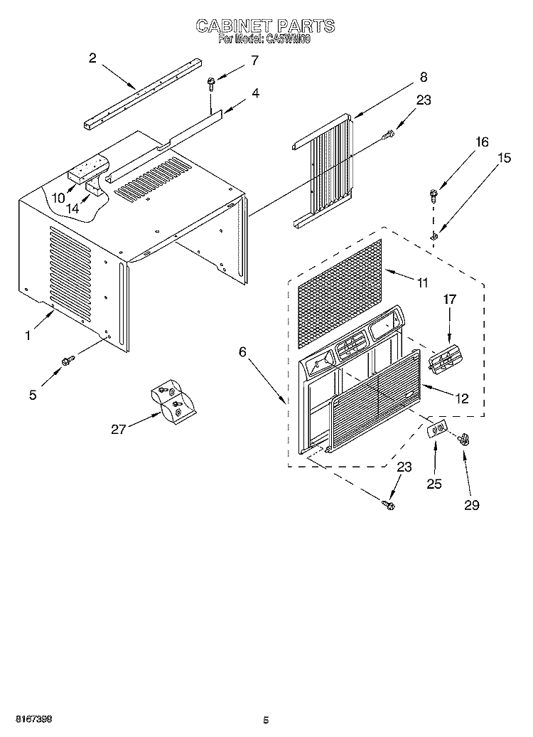CABINET Diagram and Parts List for CA5WM00  Crosley Air Conditioner