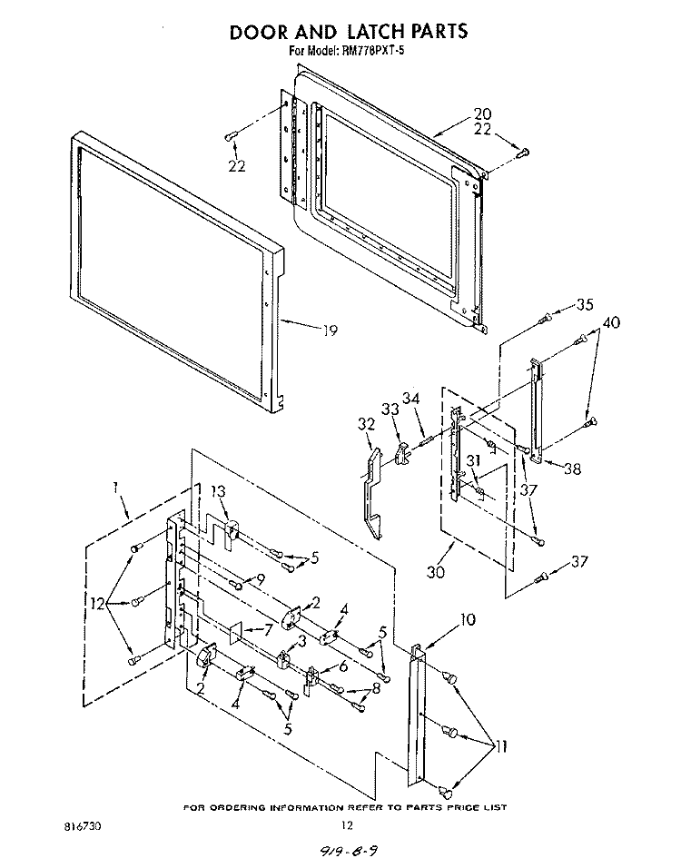 DOOR AND LATCH Diagram and Parts List for RM778PXT5  Whirlpool Microwave Oven Combo