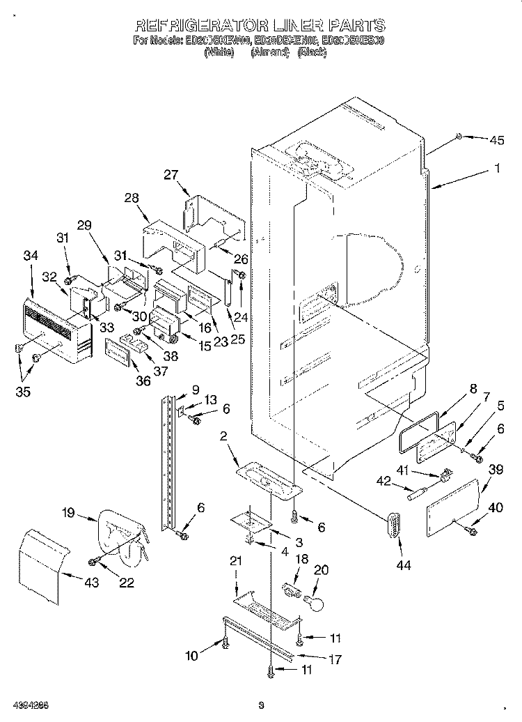 REFRIGERATOR LINER Diagram and Parts List for ED20DBXEN00  Whirlpool Refrigerator