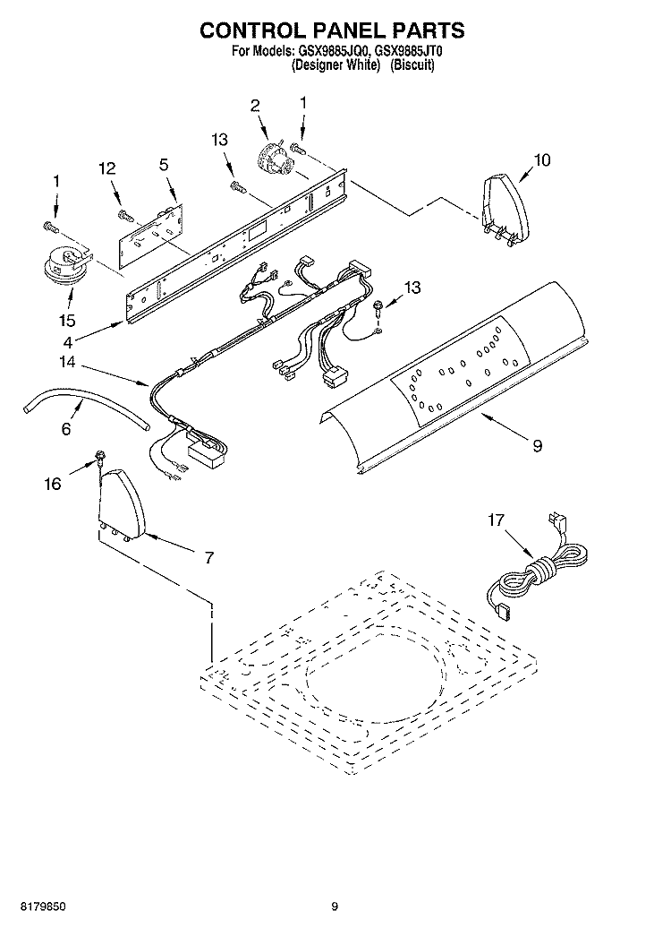 CONTROL PANEL Diagram and Parts List for GSX9885JT0  Whirlpool Washer
