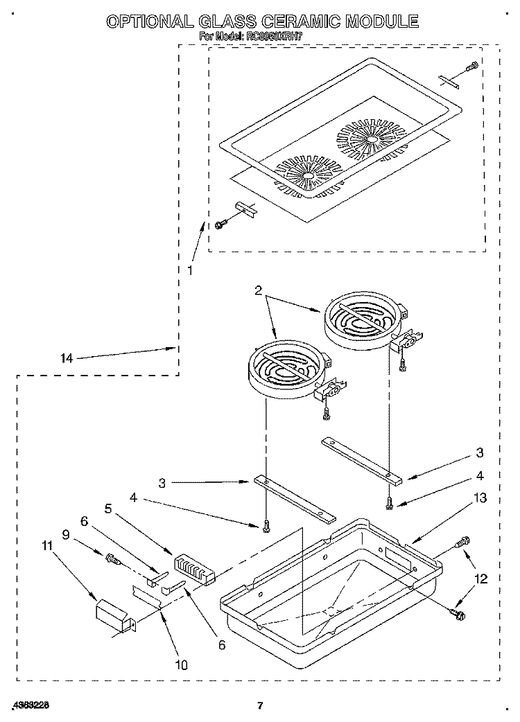 OPTIONAL GLASS CERAMIC MODULE Diagram and Parts List for RC8950XRH7  Whirlpool Cooktop